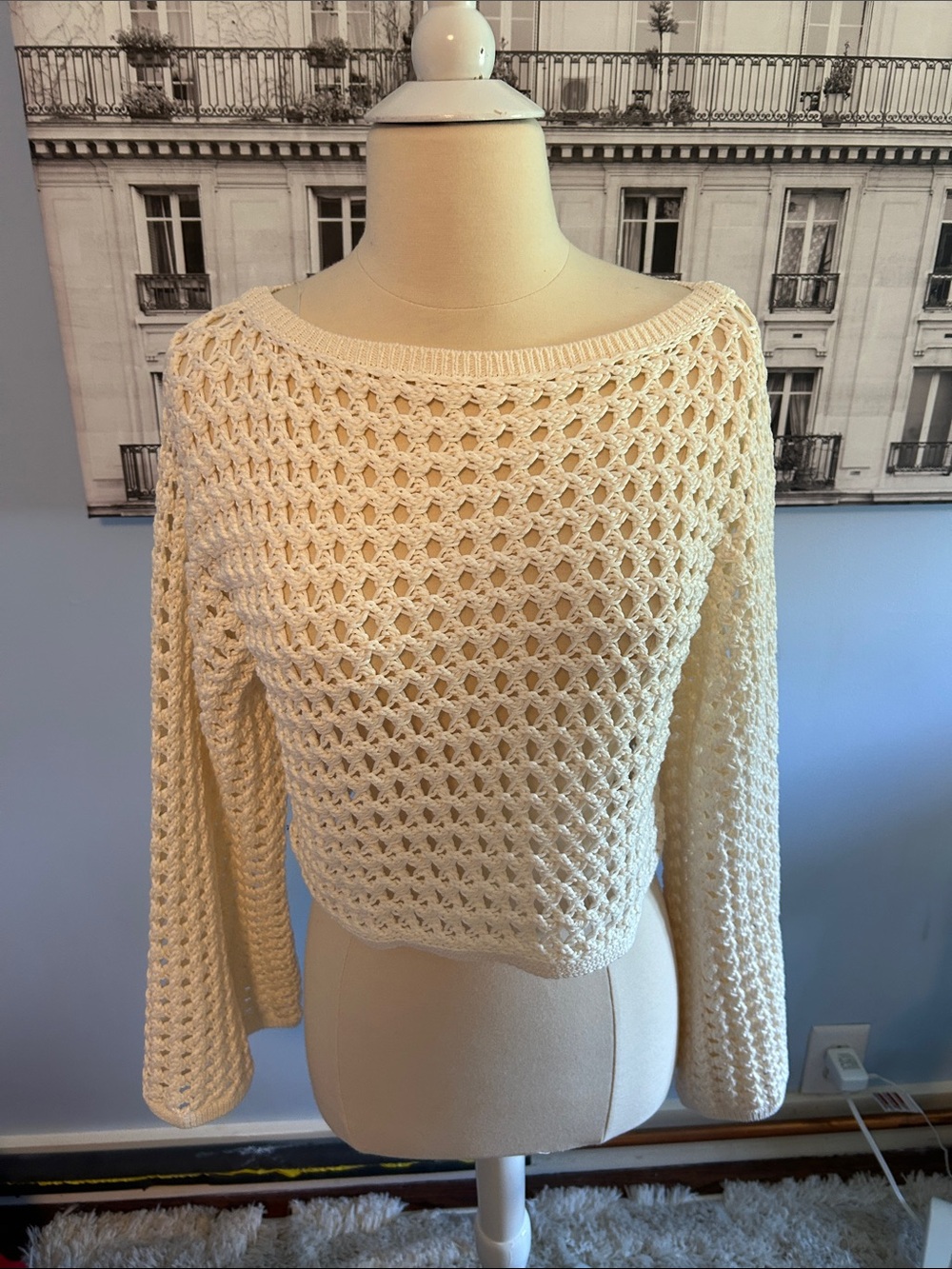 Banana Republic Cream Open-Knit Off-the-Shoulder Sweater